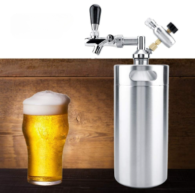 Keg and beer glass in display
